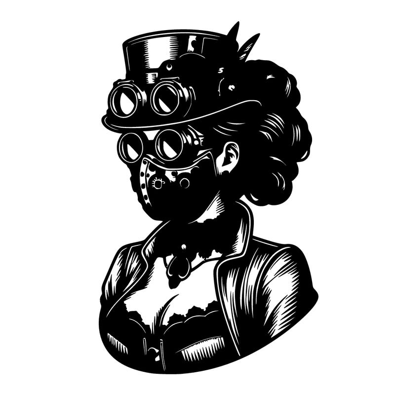 steam punk lady with mask realistic
