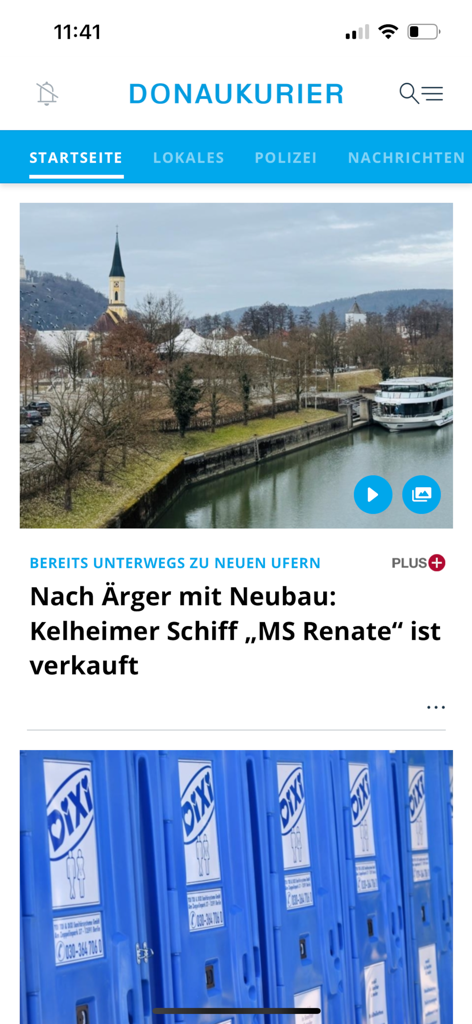 DK News - DONAUKURIER Mobil - Startseite der Donaukurier Nachrichten-App mit regionalen Artikeln aus Bayern