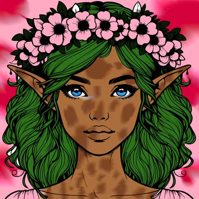 realistic female elf with flower crown