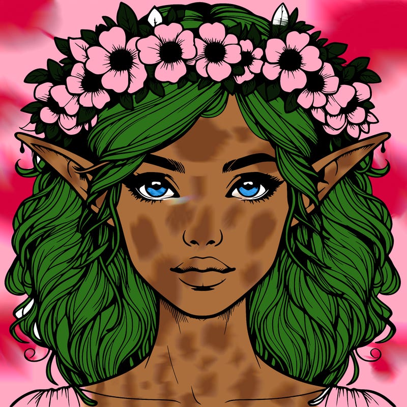 realistic female elf with flower crown