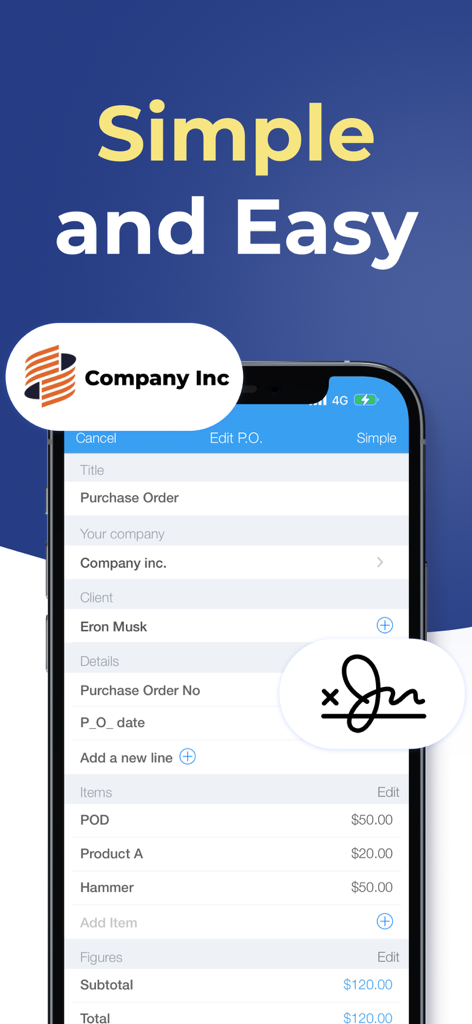 Purchase Order PRO - PO Maker - Simple mobile interface for creating and signing professional purchase orders
