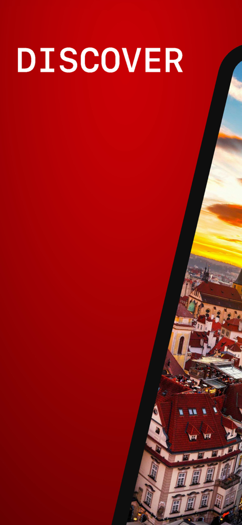 Prague Travel Guide . - 프라하 여행 가이드 앱, 도시의 일몰 풍경을 특징으로 함