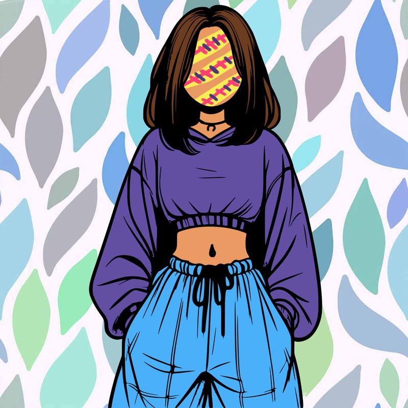 realistic girl faceless with baggy pants and a crop top