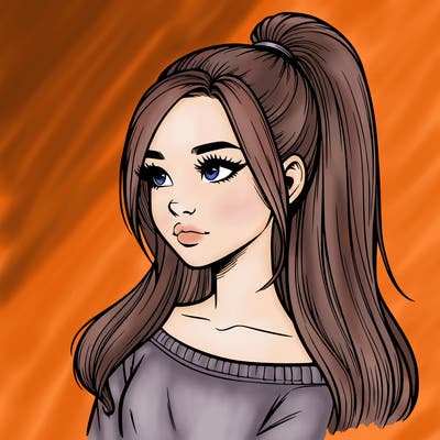 realistic girl with a high ponytail