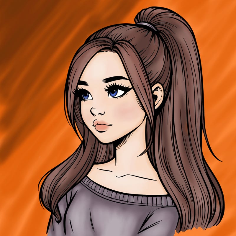 realistic girl with a high ponytail