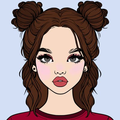 realistic girl with two buns in hair and lips