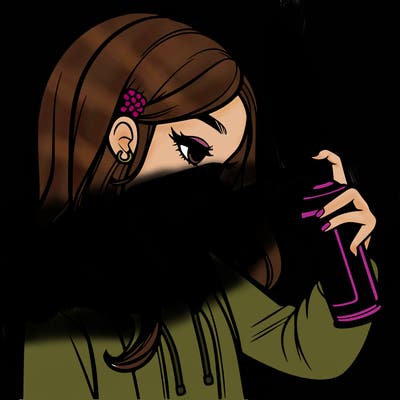 a realistic girl spray painting