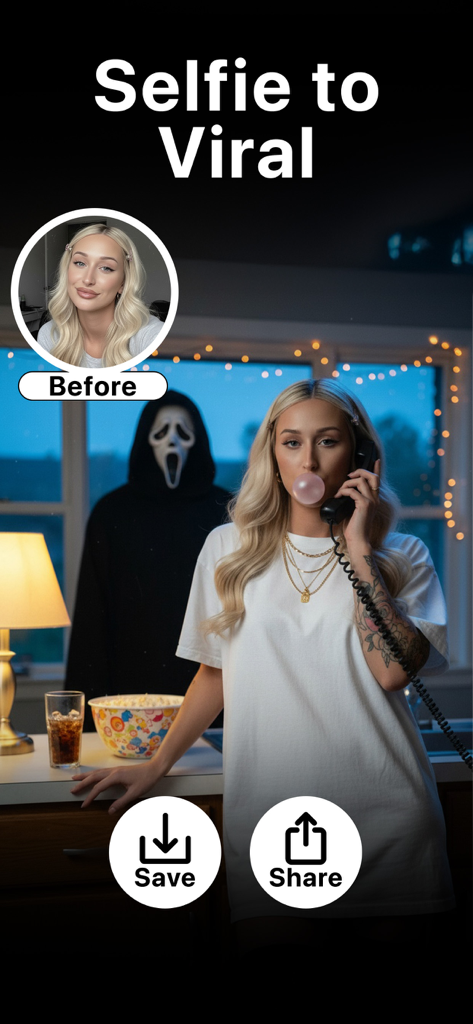 AI Photo Generator - Glowy - A before and after comparison showing a selfie transformed into a viral social media trend using AI