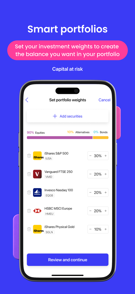Interface for setting investment weights in a smart portfolio on the InvestEngine app