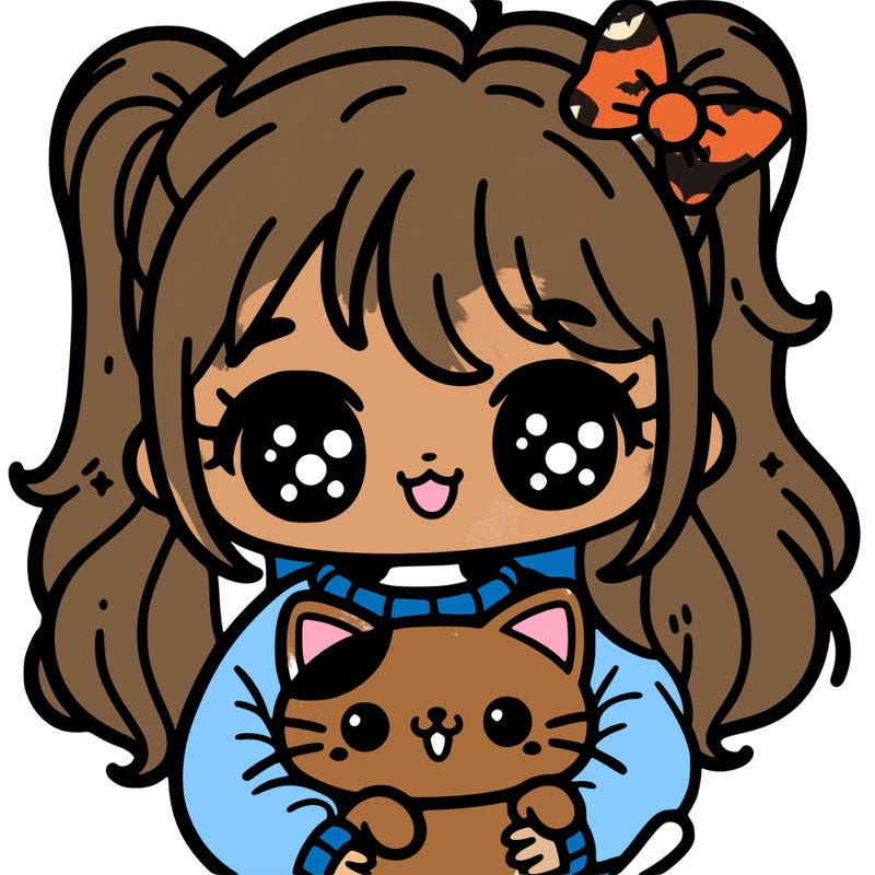 little girl holding is holding a kawaii cat