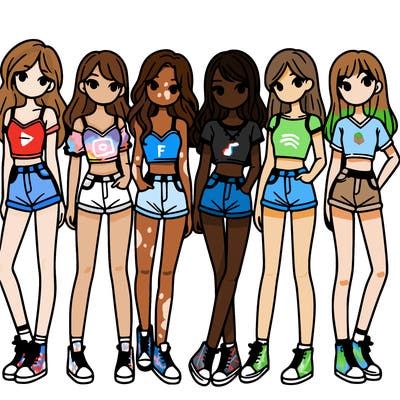 a group of girls wearing crop tops and shorts