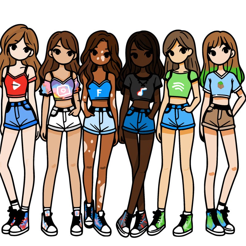 a group of girls wearing crop tops and shorts