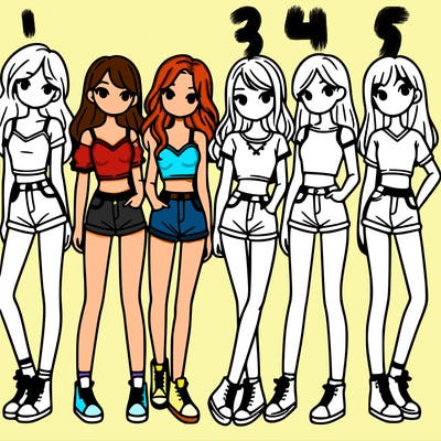 a group of girls wearing crop tops and shorts