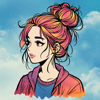 realistic teenage girl with a messy bun