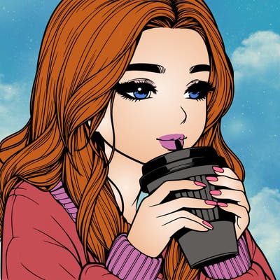 realistic girl drinking coffee