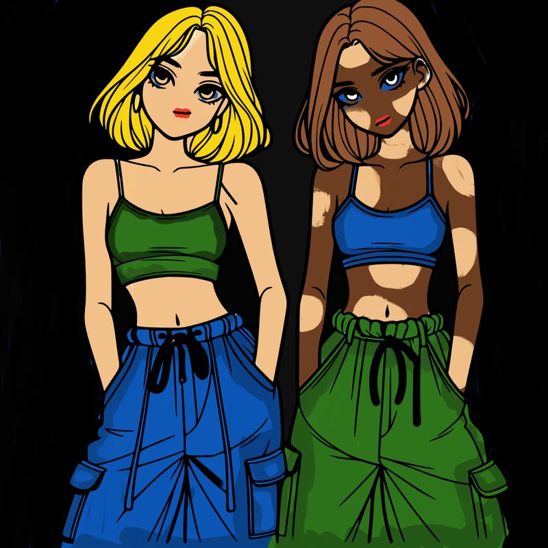 two girls with crop top with baggy pants