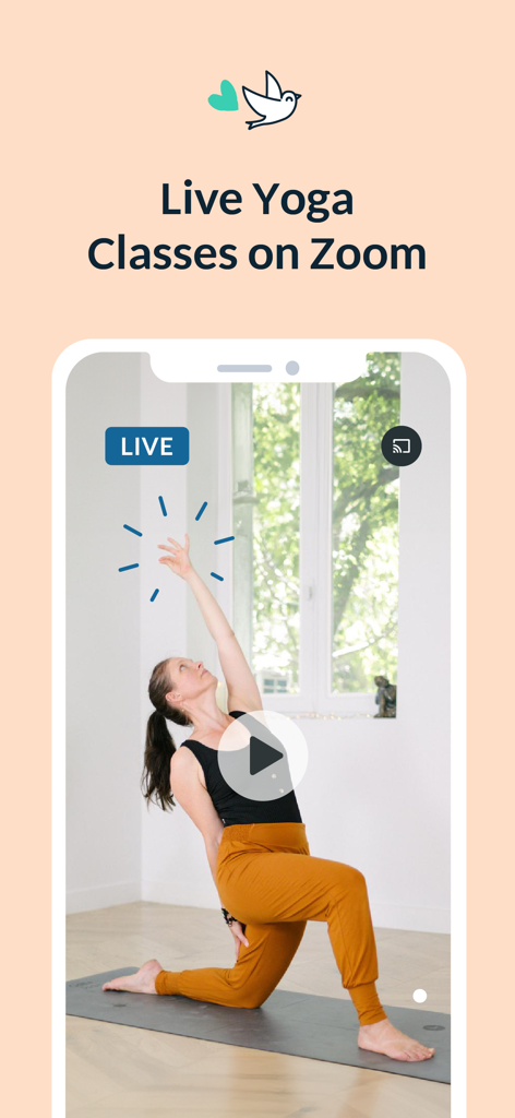 Yoga & Meditation | Gotta Yoga - Smartphone screen showing a woman practicing a yoga pose during a live session on Zoom.