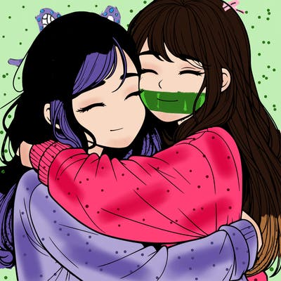 realistic two girls hugging