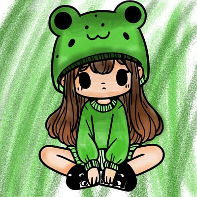 a girl wearing a frog hat and some frog socks