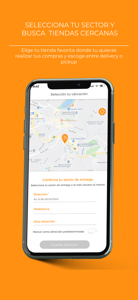 Smartphone screen of the Tipti app showing a map and form to select a delivery address.