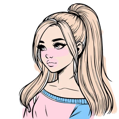 realistic girl with a high ponytail