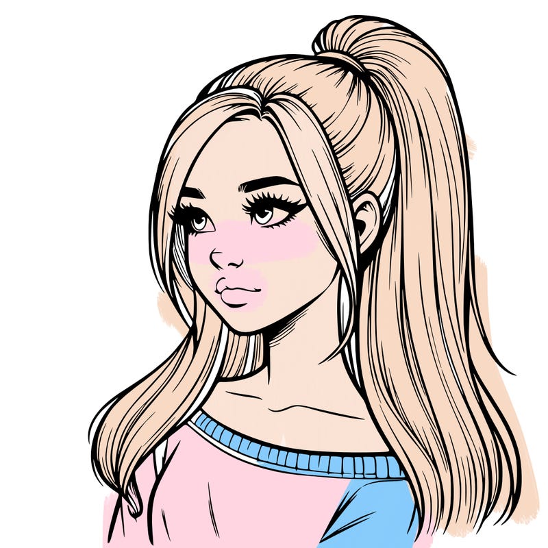 realistic girl with a high ponytail