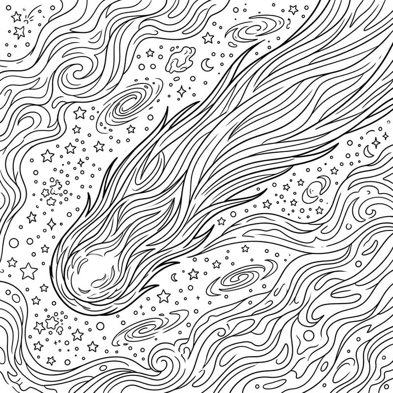 Embark on an interstellar adventure with this intricate coloring page featuring the famous Hale-Bopp Comet. Unleash your creativity as you bring this cosmic wonder to life amidst a swirling tapestry of stars and galaxies.