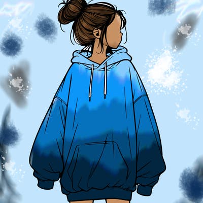 realistic girl with a oversized sweatshirt on and a bun