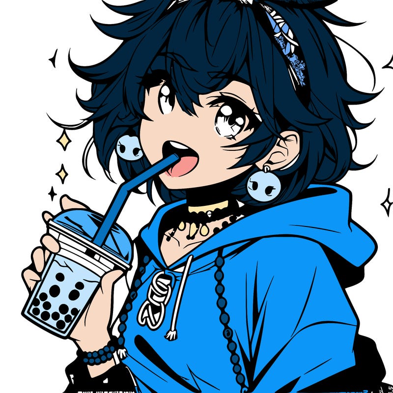 hot baddie anime girl drinking boba and biting the straw