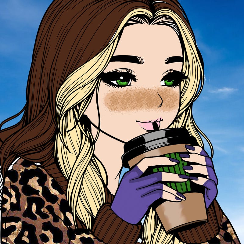 realistic girl drinking coffee