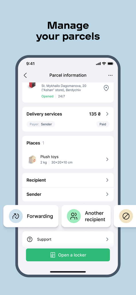 Nova Post - Nova Post app interface for managing parcels and delivery services