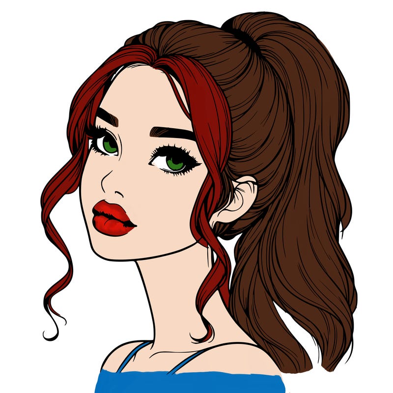 realistic girl with a ponytail on her hair and lips