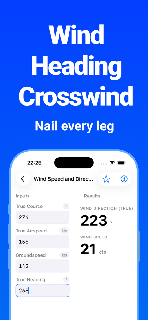 E6B - Flight Computer - Digital E6B flight computer app interface for wind heading and speed calculations