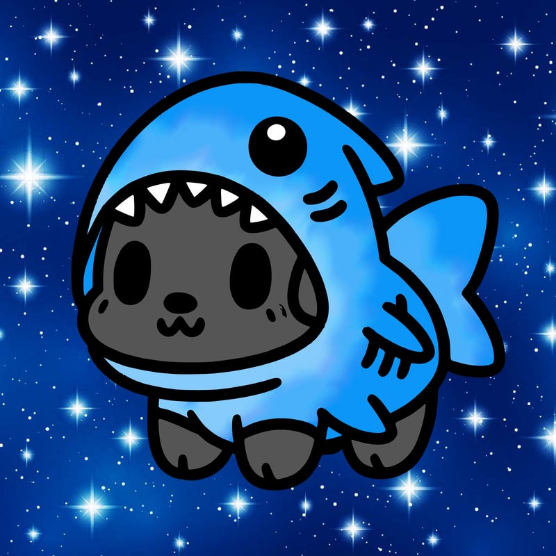 cute dog wearing a shark costume