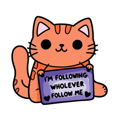 cat with a sign that says i’m following whoever follows me