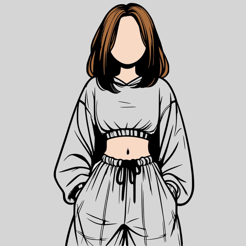 realistic girl faceless with baggy pants and a crop top
