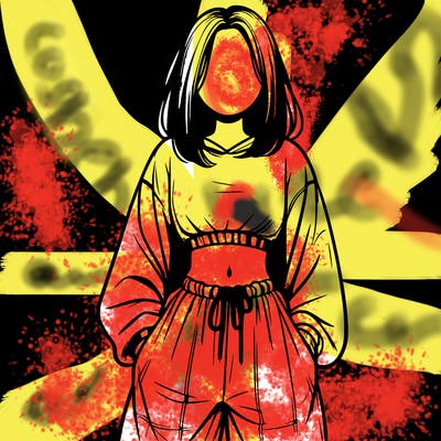 realistic girl faceless with baggy pants and a crop top