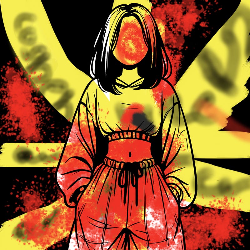 realistic girl faceless with baggy pants and a crop top