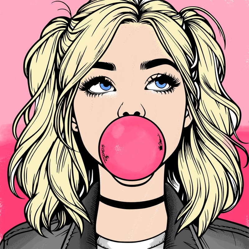 realististic girl blowing bubble -gum