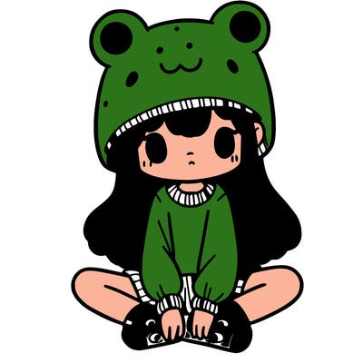 a girl wearing a frog hat and some frog socks