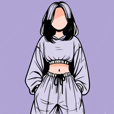 realistic girl faceless with baggy pants and a crop top