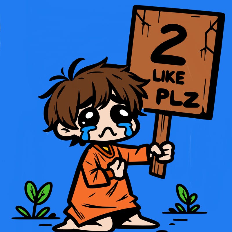 small poor toddler crying with sign that says 2 like plz