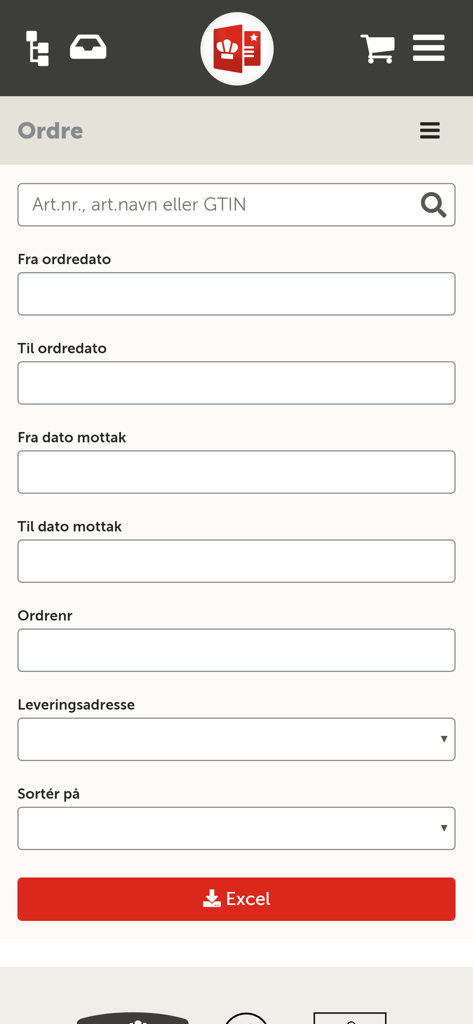 Kundeportal - Order search and filter screen within the Kundeportal app