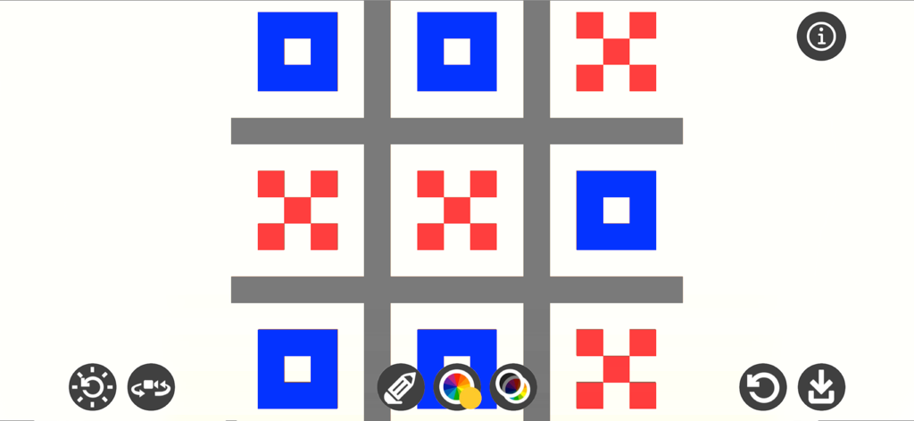 Pixel Draw 3D - Ein Pixelkunst-Tic-Tac-Toe-Raster mit blauen und roten Blöcken im Pixel Draw 3D Editor