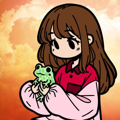girl with long hair and a oversized shirt. and she is holding a frog