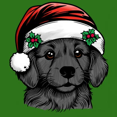 realistic dog wearing a santa hat