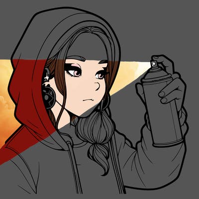 a realistic girl, spray painting