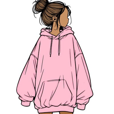 realistic girl with a oversized sweatshirt on and a bun