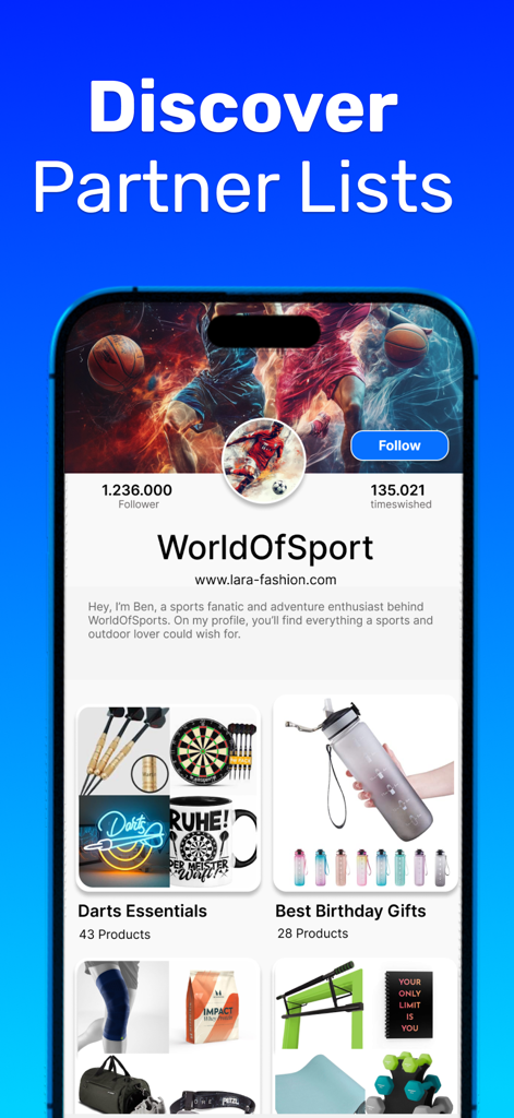 Discover curated partner wishlists and creator gift inspiration in the app