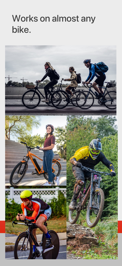 A collage of different cyclists including road mountain and urban bike riders showcasing the apps versatility